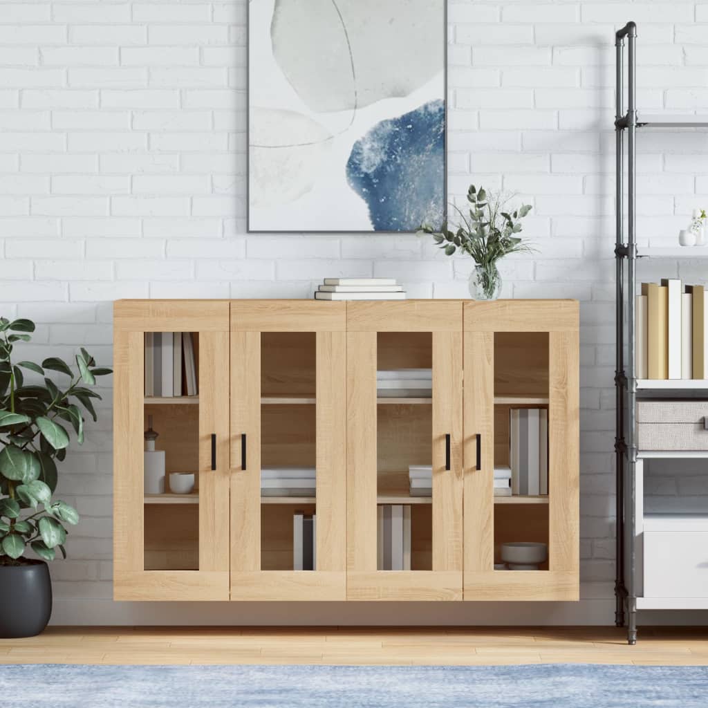 Wall Mounted Cabinets 2 pcs Engineered Wood U Shape Black Sonoma oak