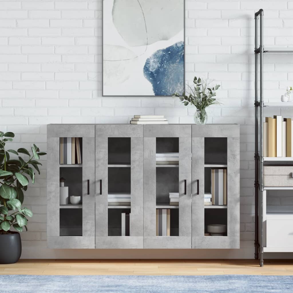 Wall Mounted Cabinets 2 pcs Engineered Wood U Shape Black Concrete grey