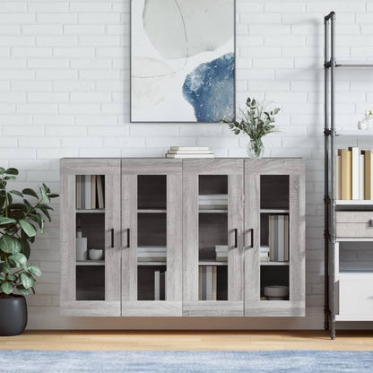 Wall Mounted Cabinets 2 pcs Engineered Wood U Shape Black Grey sonoma