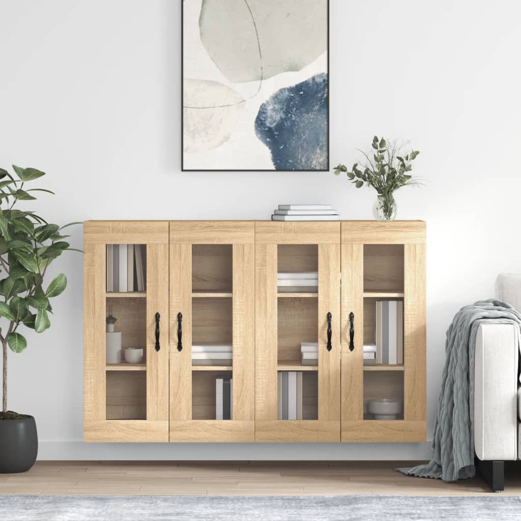 Wall Mounted Cabinets 2 pcs Engineered Wood Leaf Black Sonoma oak