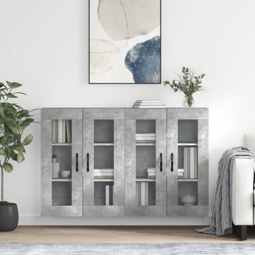 Wall Mounted Cabinets 2 pcs Engineered Wood Leaf Black Concrete grey