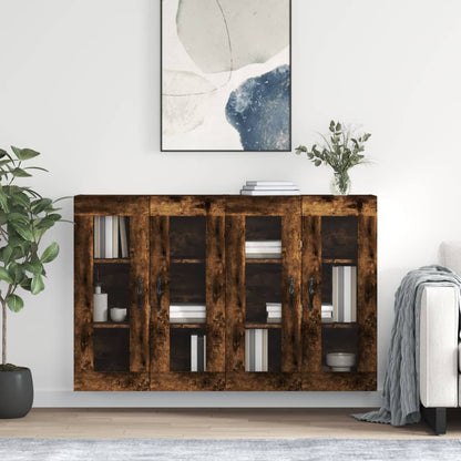 Wall Mounted Cabinets 2 pcs Engineered Wood Leaf Black Smoked oak
