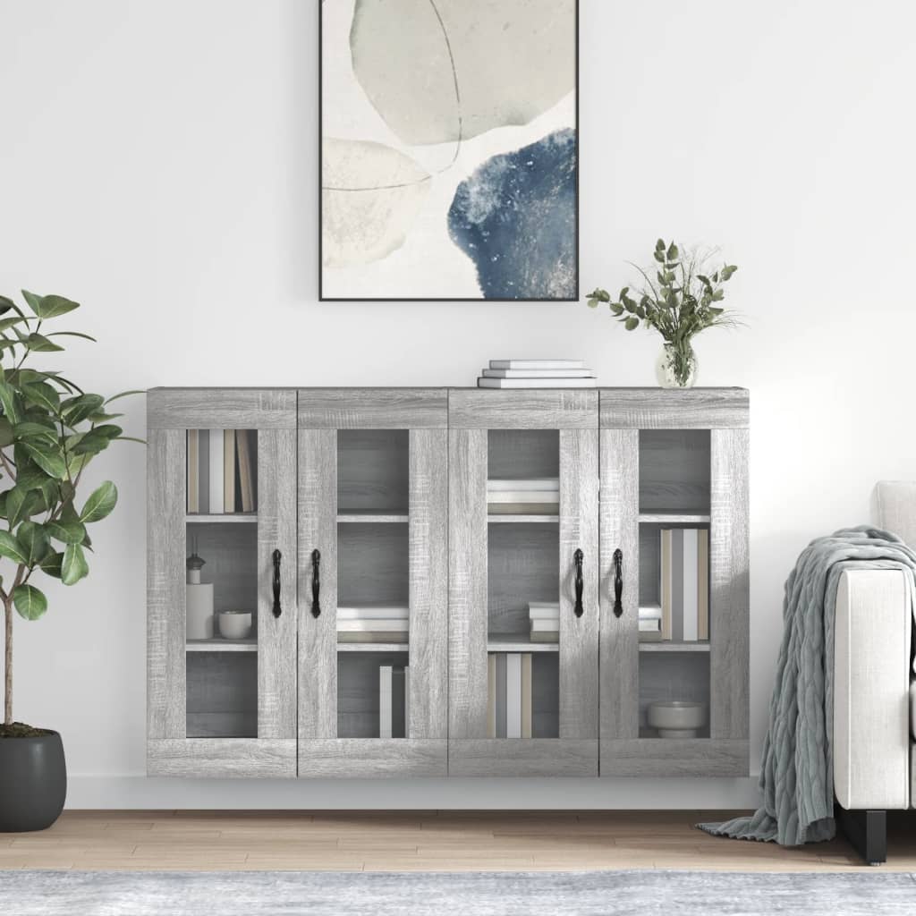 Wall Mounted Cabinets 2 pcs Engineered Wood Leaf Black Grey sonoma