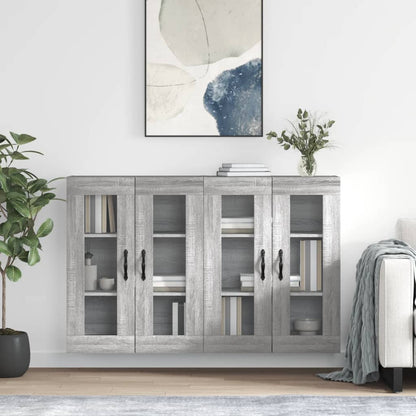 Wall Mounted Cabinets 2 pcs Engineered Wood Leaf Black Grey sonoma