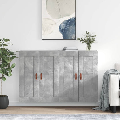 Wall Mounted Cabinets 2 pcs Engineered Wood Leather Concrete grey