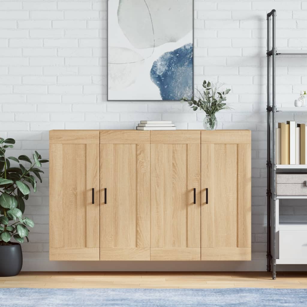 Wall Mounted Cabinets 2 pcs Engineered Wood U Shape Black Sonoma oak