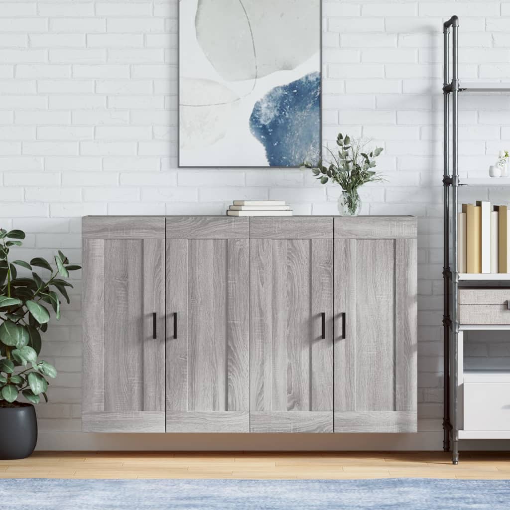 Wall Mounted Cabinets 2 pcs Engineered Wood U Shape Black Grey sonoma