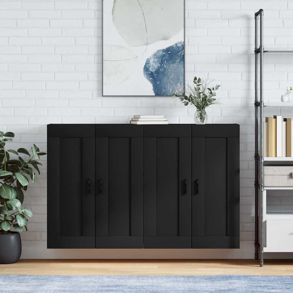 Wall Mounted Cabinets 2 pcs Engineered Wood Groove Black Black
