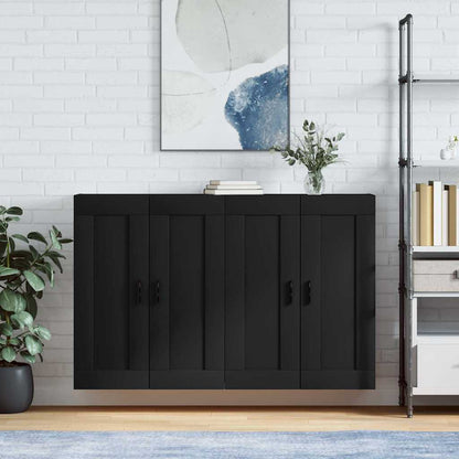 Wall Mounted Cabinets 2 pcs Engineered Wood Groove Black Black