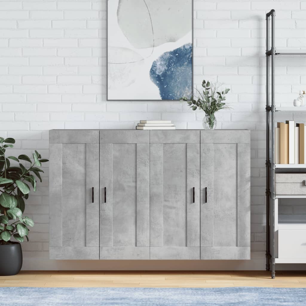 Wall Mounted Cabinets 2 pcs Engineered Wood Groove Black Concrete grey