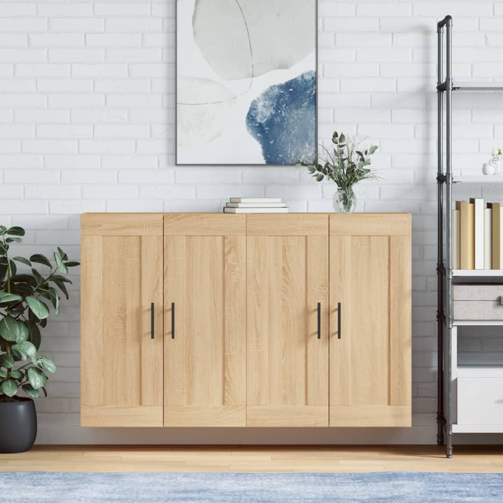 Wall Mounted Cabinets 2 pcs Engineered Wood Tube Black Sonoma oak