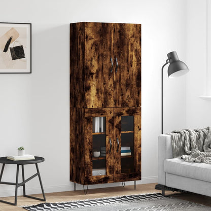 Highboard 69.5x34x180 cm Engineered Wood 2 Glass Doors Smoked oak