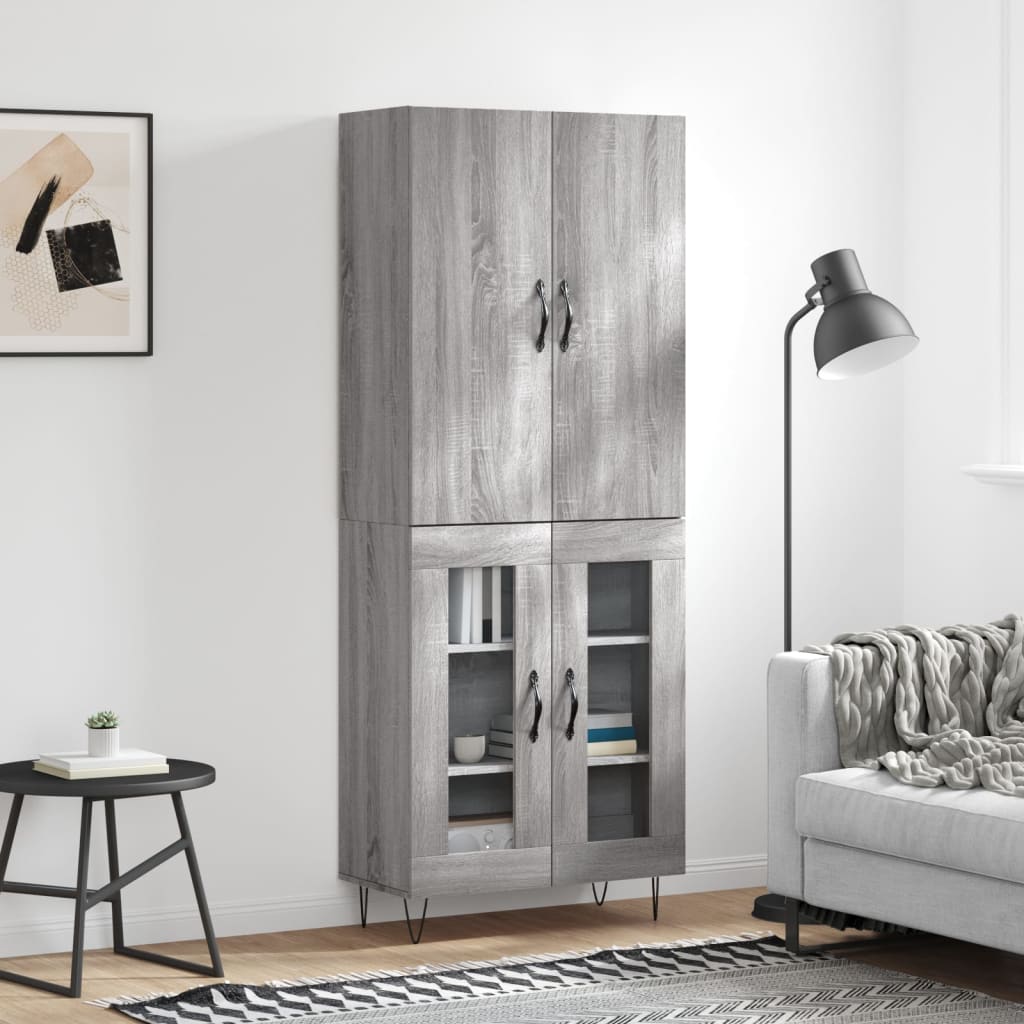 Highboard 69.5x34x180 cm Engineered Wood 2 Glass Doors Grey sonoma
