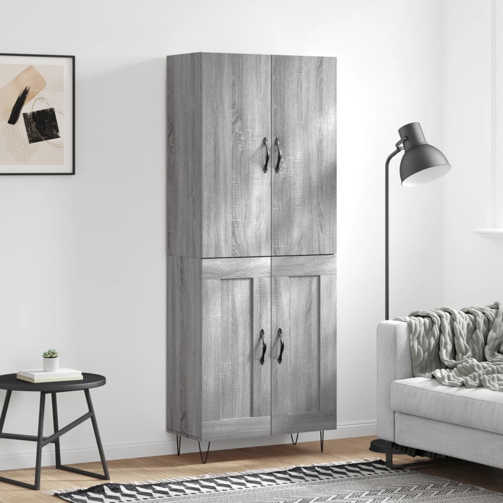 Highboard 69.5x34x180 cm Engineered Wood 2 Wood Doors Grey sonoma