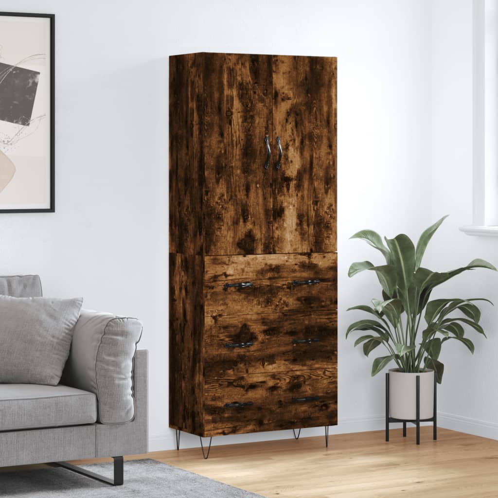 Highboard 69.5x34x180 cm Engineered Wood 3 Drawers Smoked oak