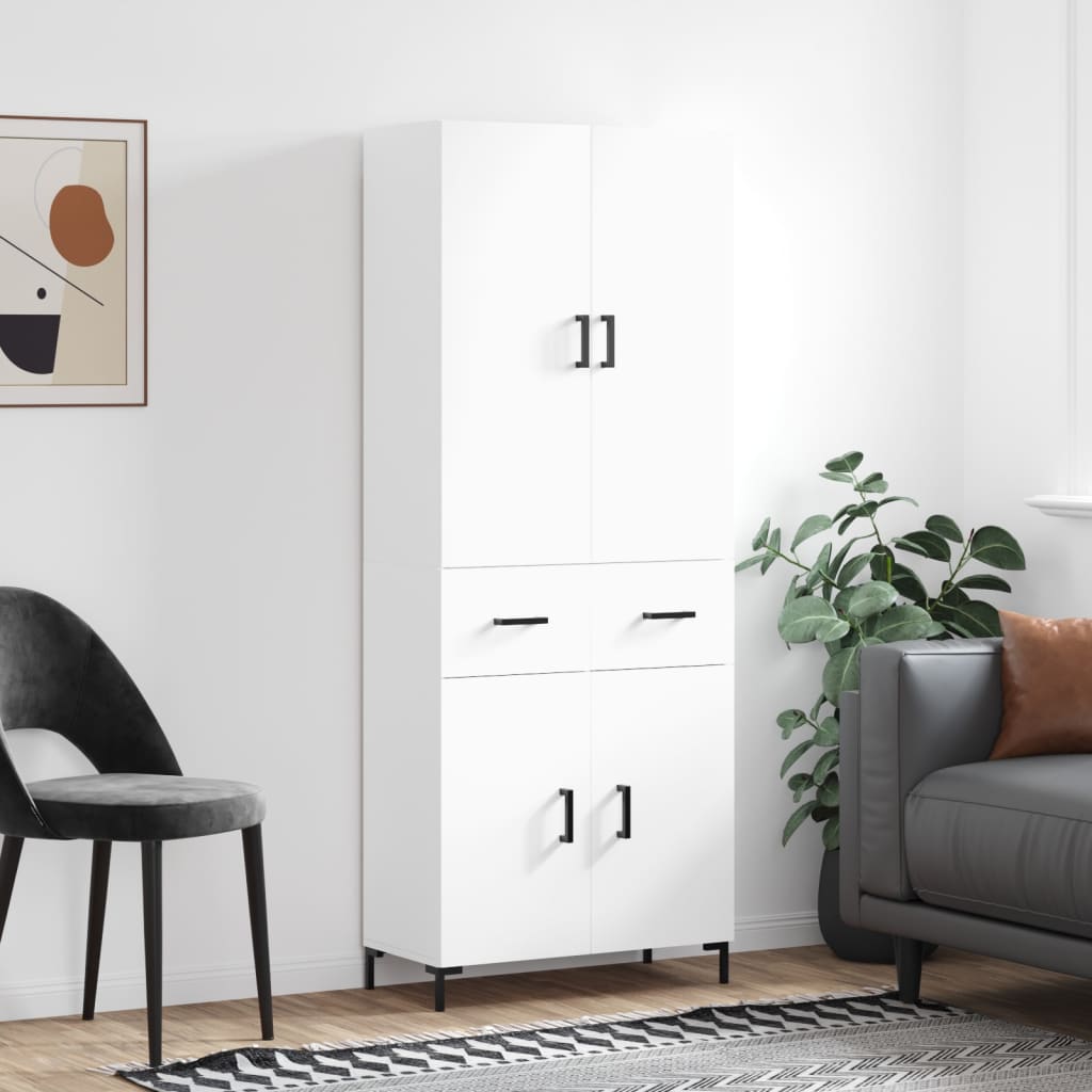 Highboard 69.5x34x180 cm Engineered Wood 2 Doors 2 Drawers White