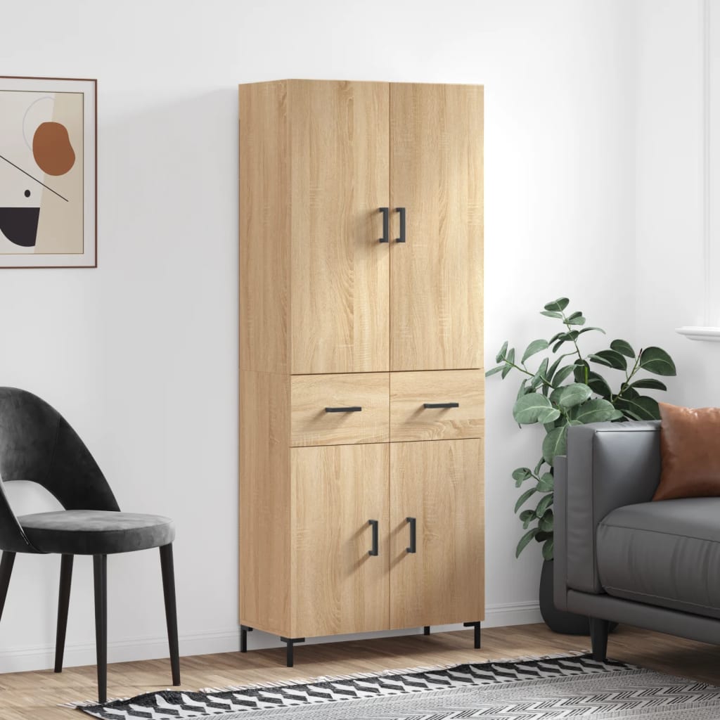Highboard 69.5x34x180 cm Engineered Wood 2 Doors 2 Drawers Sonoma oak