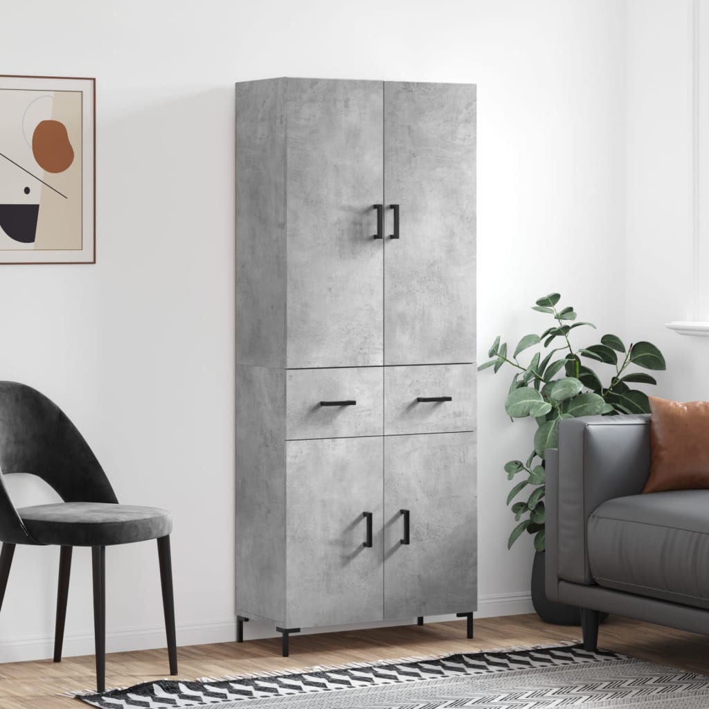 Highboard 69.5x34x180 cm Engineered Wood 2 Doors 2 Drawers Concrete grey