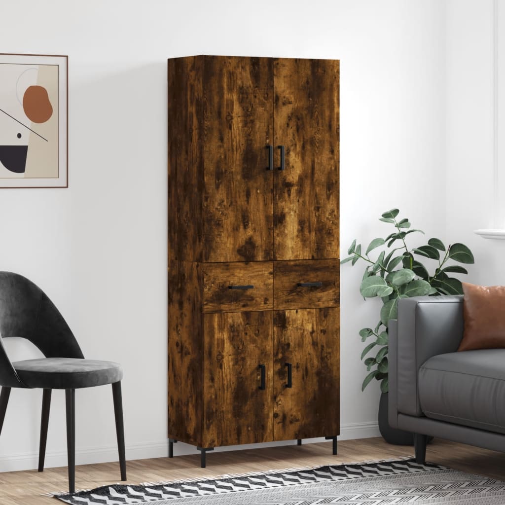 Highboard 69.5x34x180 cm Engineered Wood 2 Doors 2 Drawers Smoked oak