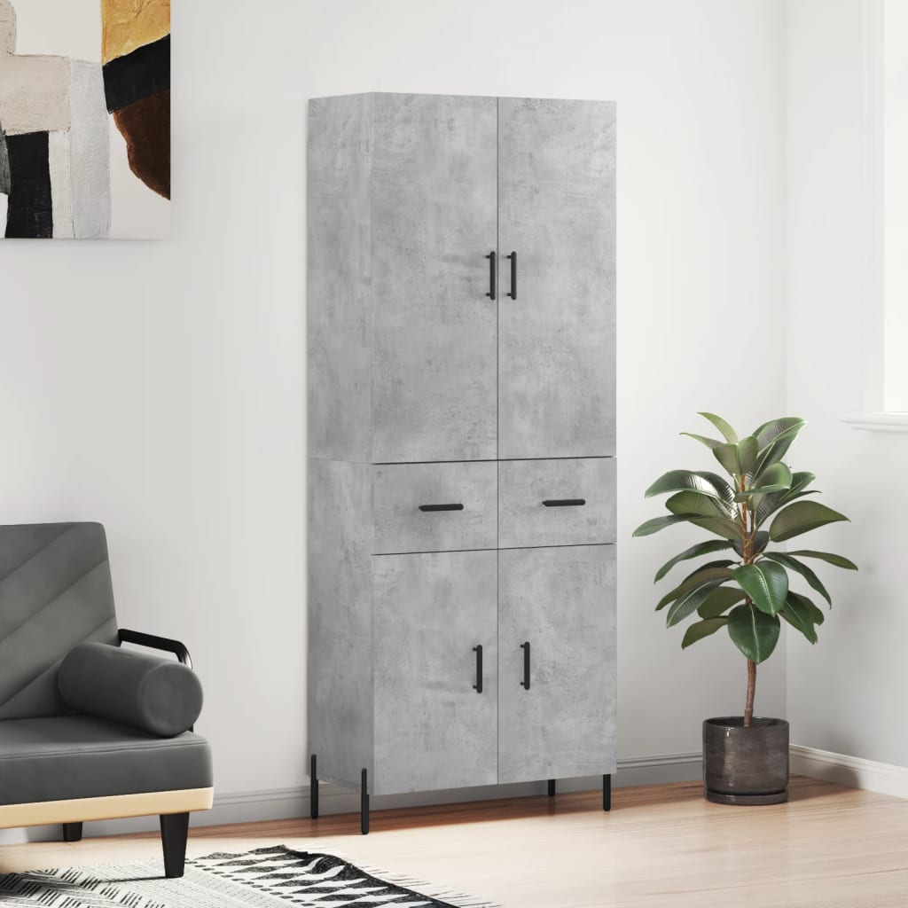 Highboard 69.5x34x180 cm Engineered Wood 2 Doors 2 Drawers Concrete grey