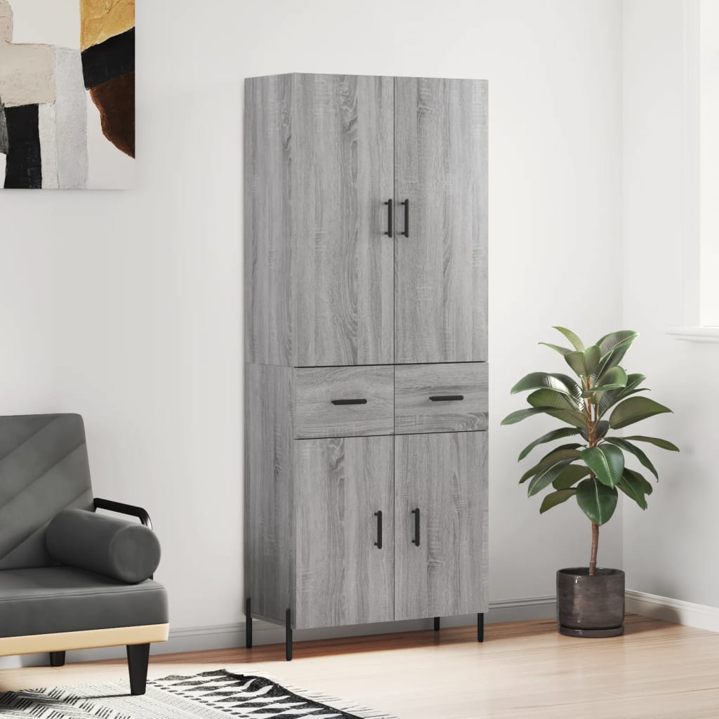 Highboard 69.5x34x180 cm Engineered Wood 2 Doors 2 Drawers Grey sonoma