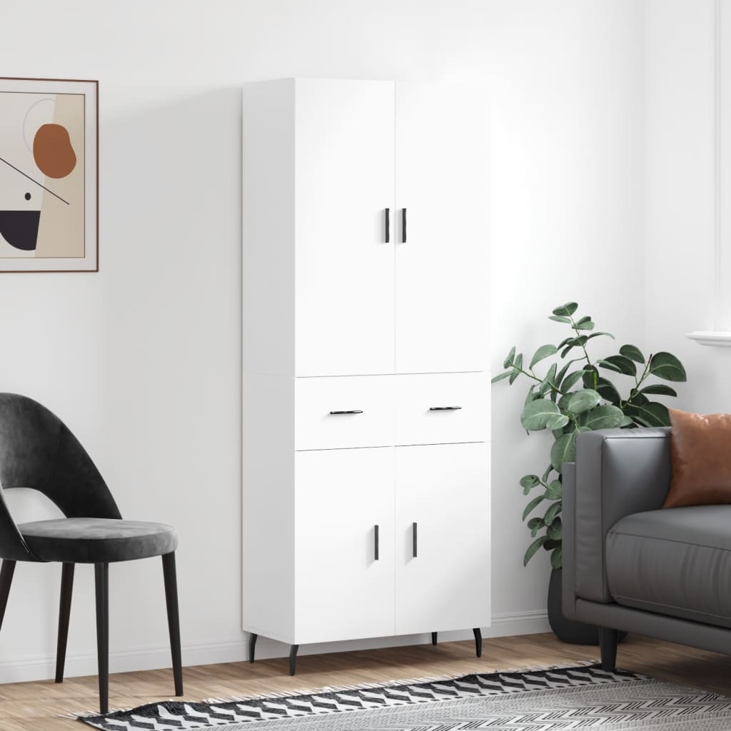 Highboard 69.5x34x180 cm Engineered Wood 2 Doors 2 Drawers White