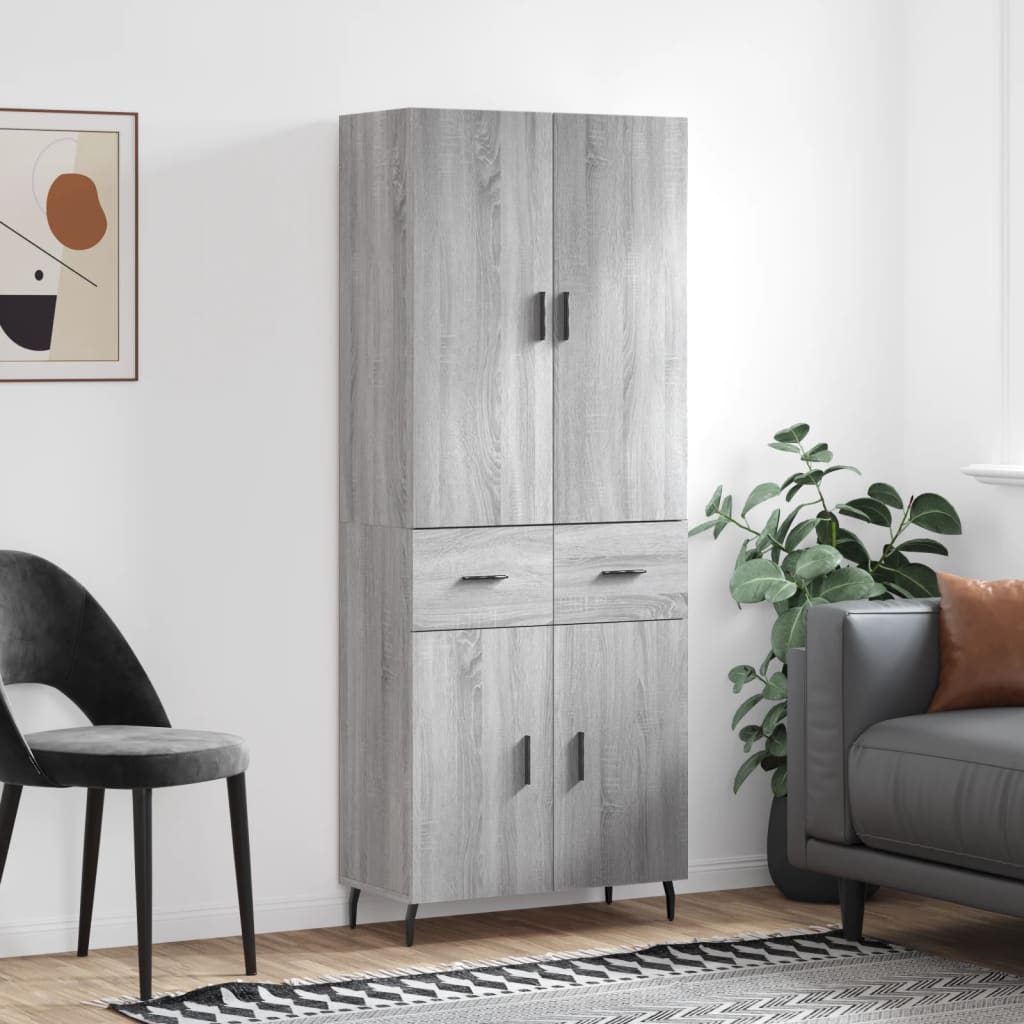 Highboard 69.5x34x180 cm Engineered Wood 2 Doors 2 Drawers Grey sonoma