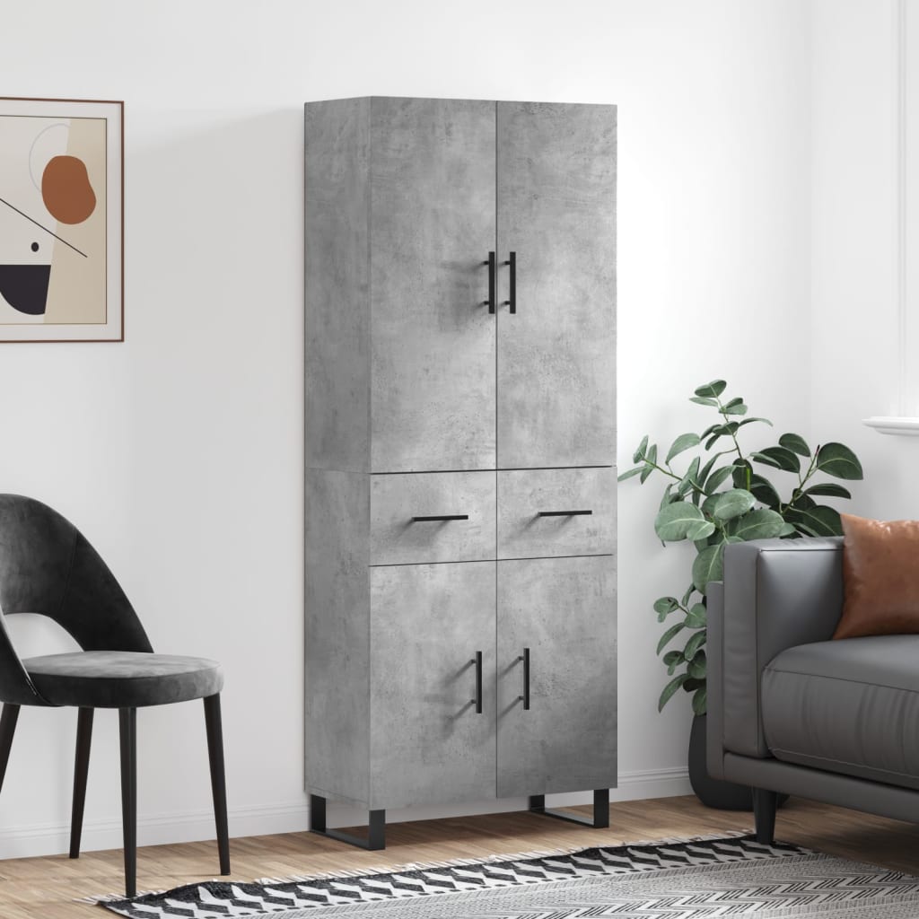 Highboard 69.5x34x180 cm Engineered Wood 2 Doors 2 Drawers Concrete grey