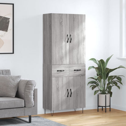 Highboard 69.5x34x180 cm Engineered Wood 2 Doors 2 Drawers Grey sonoma