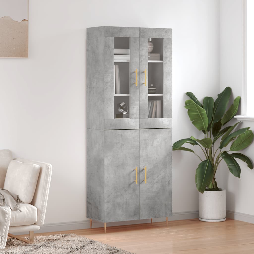 Highboard 69.5x34x180 cm Engineered Wood 2 Doors Concrete grey