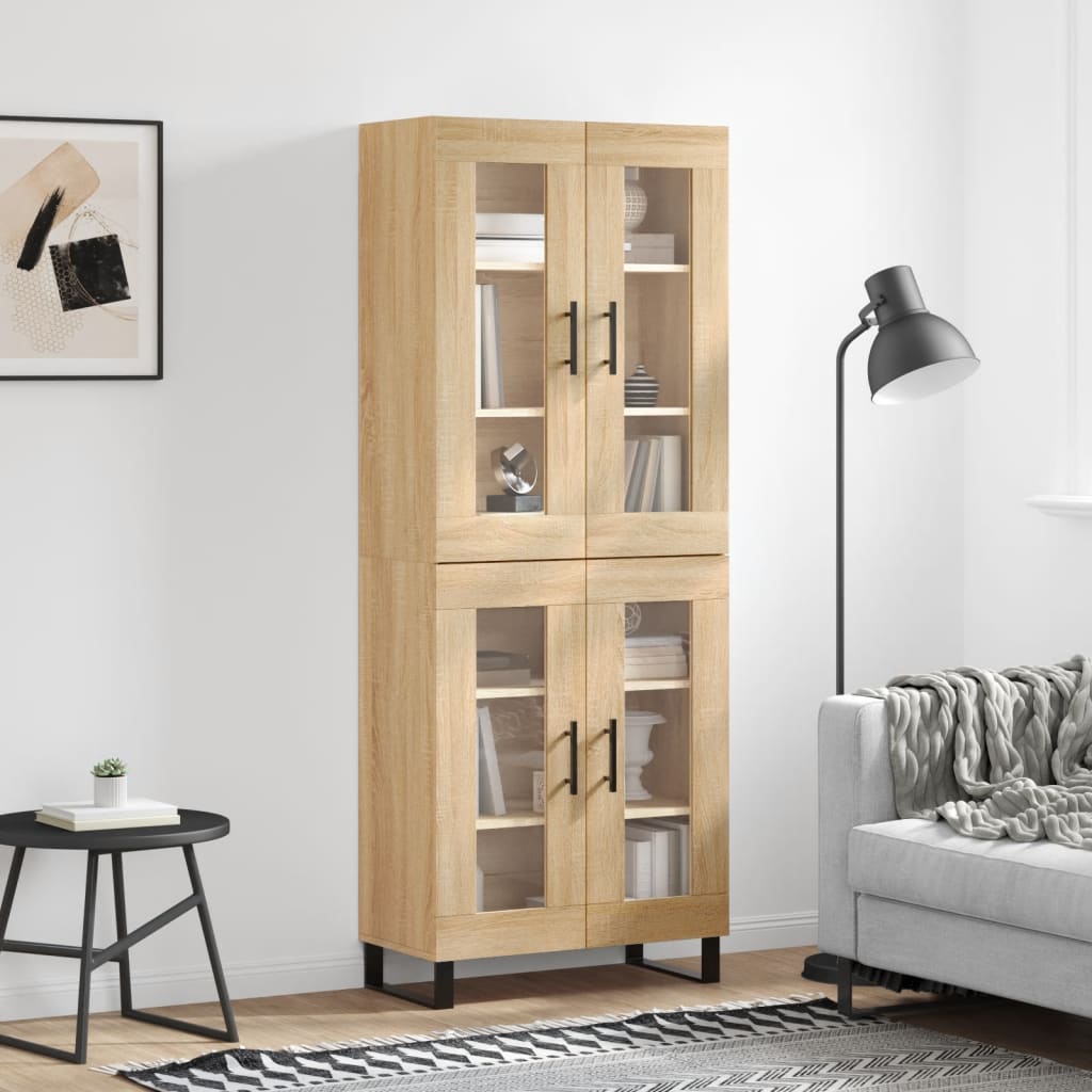 Highboard 69.5x34x180 cm Engineered Wood 2 Glass Doors Sonoma oak