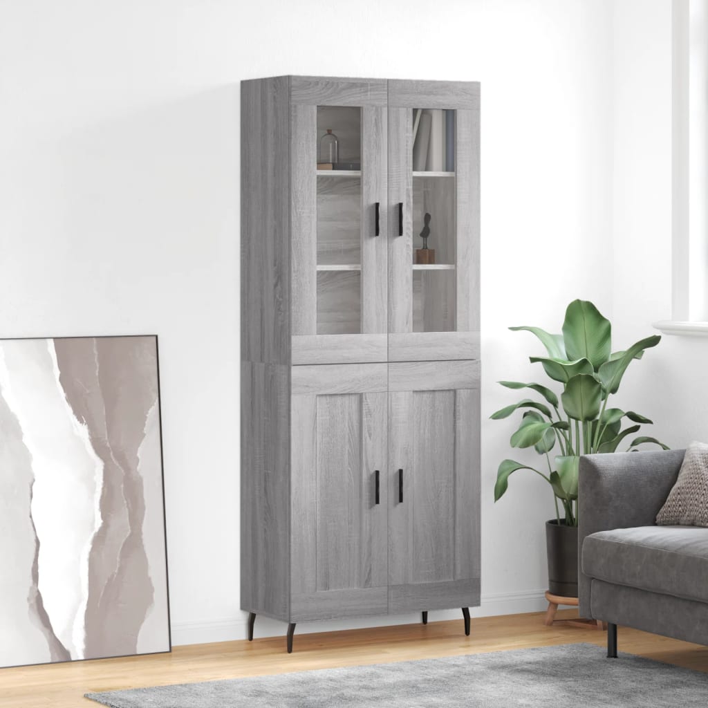 Highboard 69.5x34x180 cm Engineered Wood 2 Wood Doors Grey sonoma