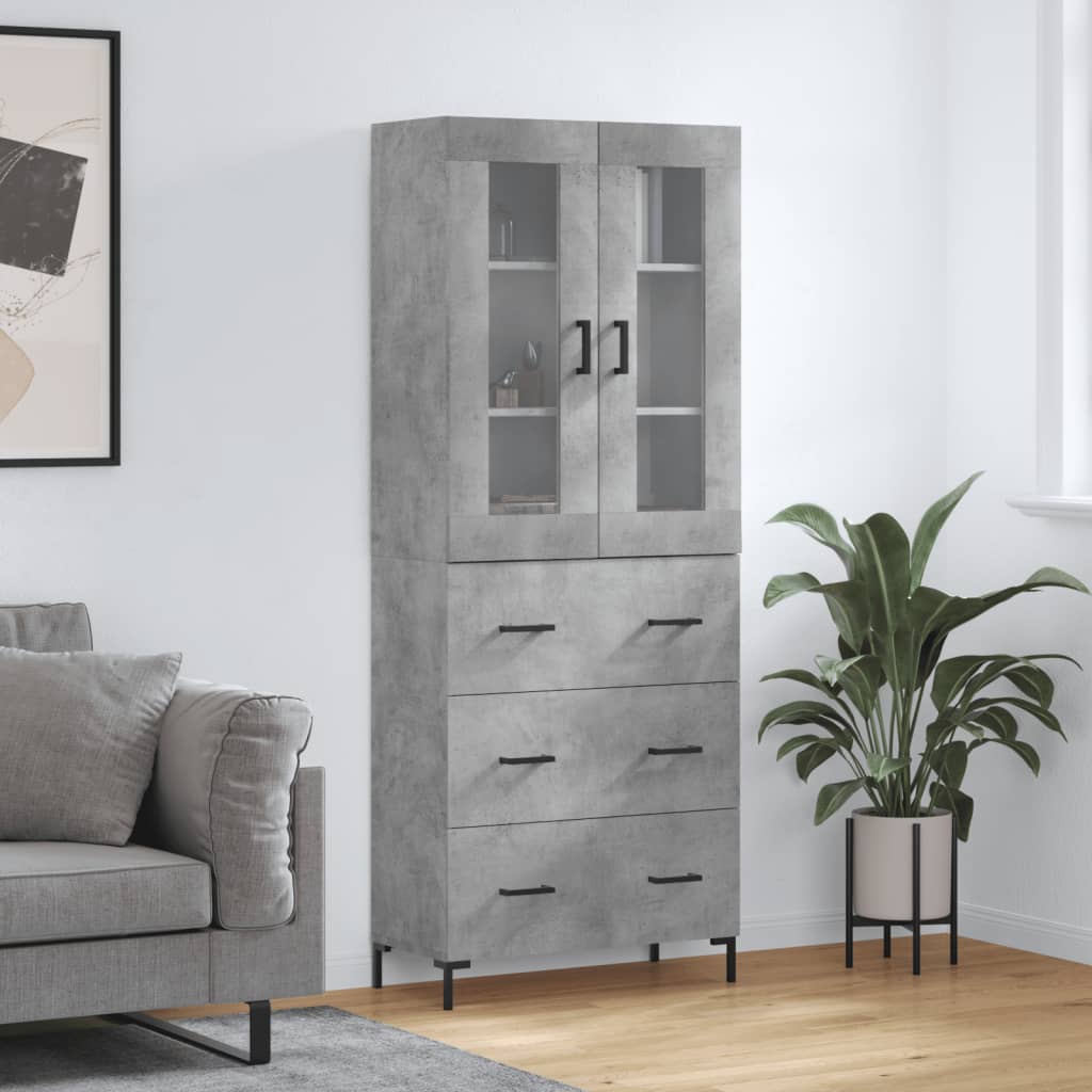 Highboard 69.5x34x180 cm Engineered Wood 3 Drawers Concrete grey