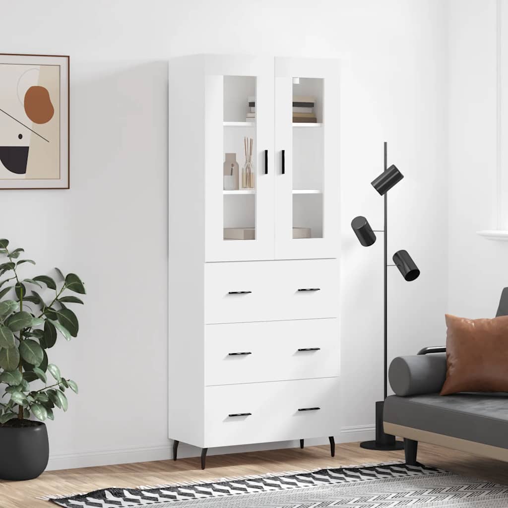 Highboard 69.5x34x180 cm Engineered Wood 3 Drawers White