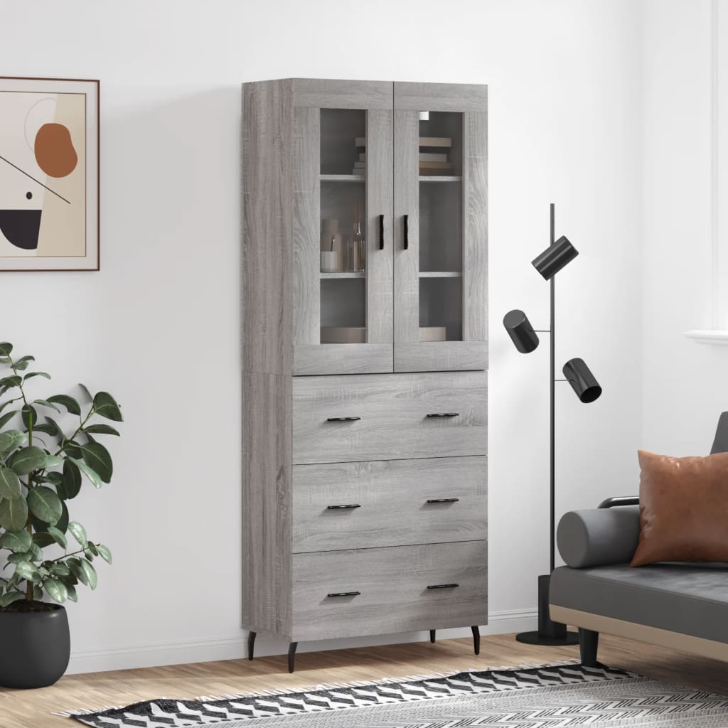 Highboard 69.5x34x180 cm Engineered Wood 3 Drawers Grey sonoma