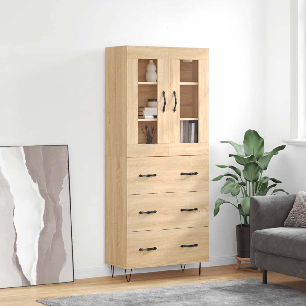 Highboard 69.5x34x180 cm Engineered Wood 3 Drawers Sonoma oak