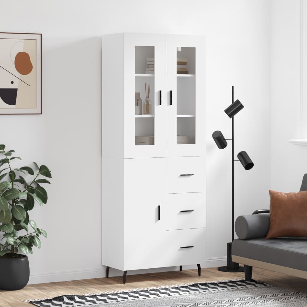 Highboard 69.5x34x180 cm Engineered Wood 1 Door 3 Drawers White