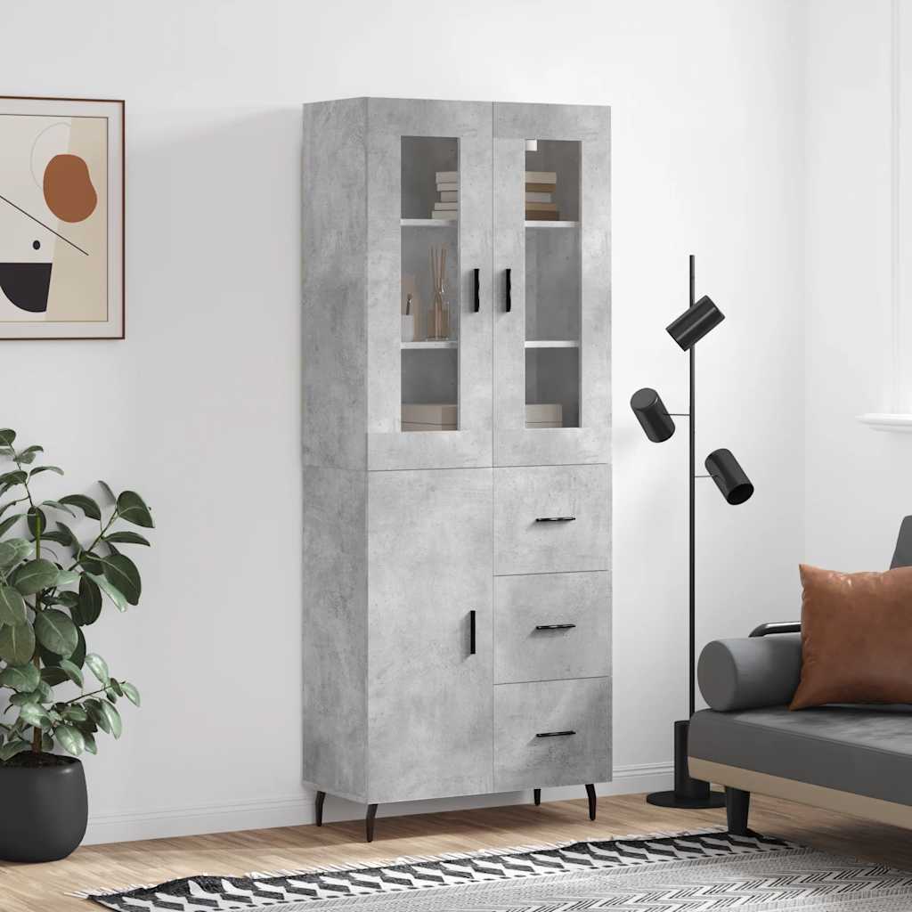 Highboard 69.5x34x180 cm Engineered Wood 1 Door 3 Drawers Concrete grey
