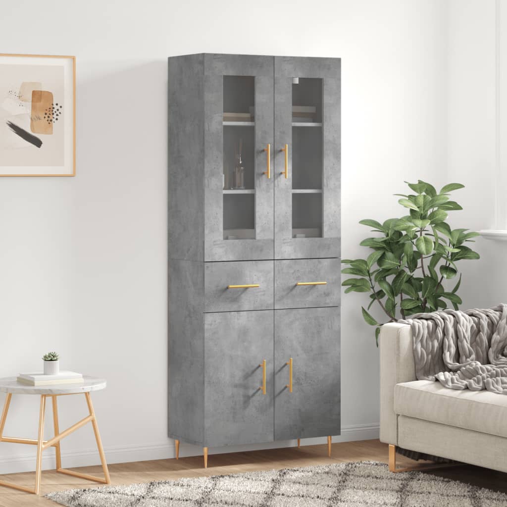 Highboard 69.5x34x180 cm Engineered Wood 2 Doors 2 Drawers Concrete grey