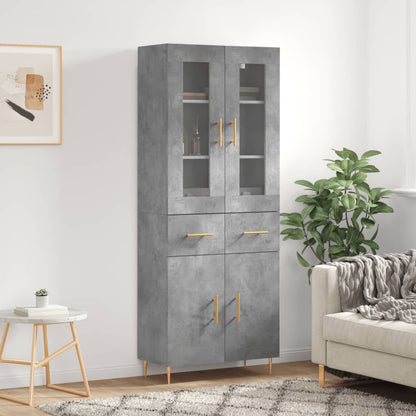 Highboard 69.5x34x180 cm Engineered Wood 2 Doors 2 Drawers Concrete grey