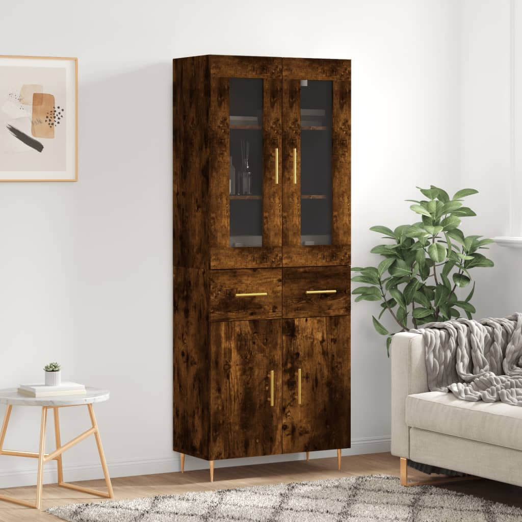 Highboard 69.5x34x180 cm Engineered Wood 2 Doors 2 Drawers Smoked oak