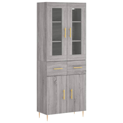 Highboard 69.5x34x180 cm Engineered Wood 2 Doors 2 Drawers Grey sonoma