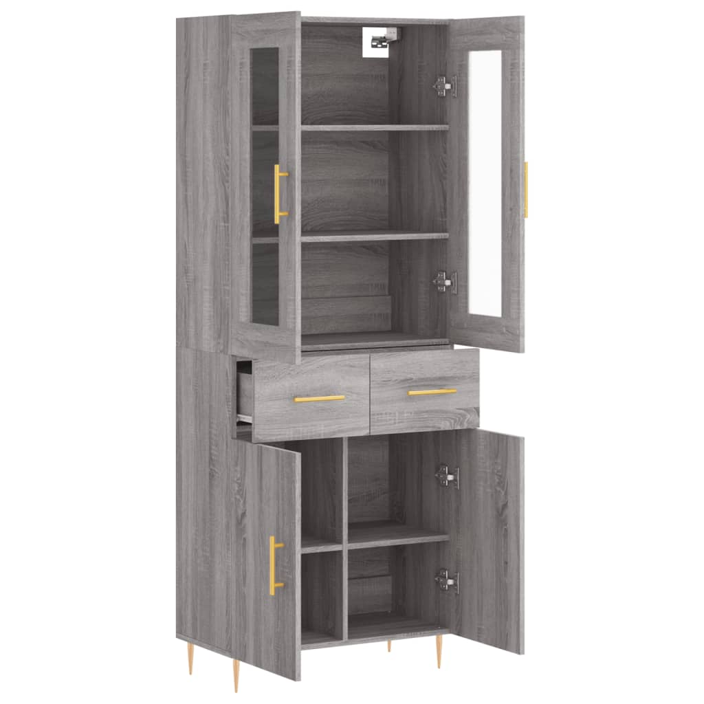 Highboard 69.5x34x180 cm Engineered Wood 2 Doors 2 Drawers Grey sonoma