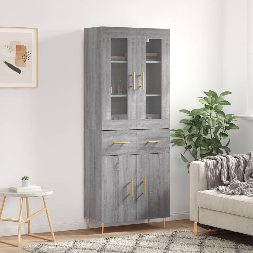Highboard 69.5x34x180 cm Engineered Wood 2 Doors 2 Drawers Grey sonoma