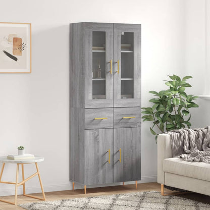 Highboard 69.5x34x180 cm Engineered Wood 2 Doors 2 Drawers Grey sonoma