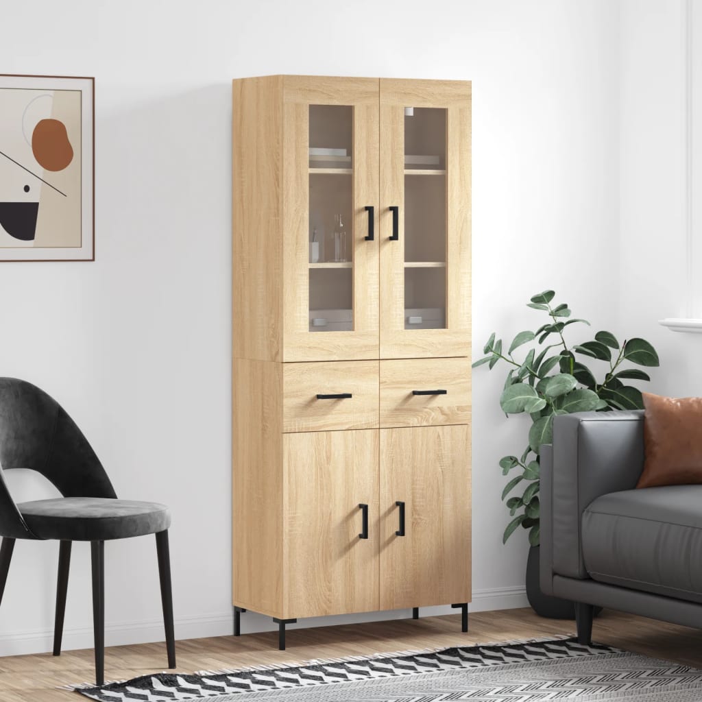 Highboard 69.5x34x180 cm Engineered Wood 2 Doors 2 Drawers Sonoma oak