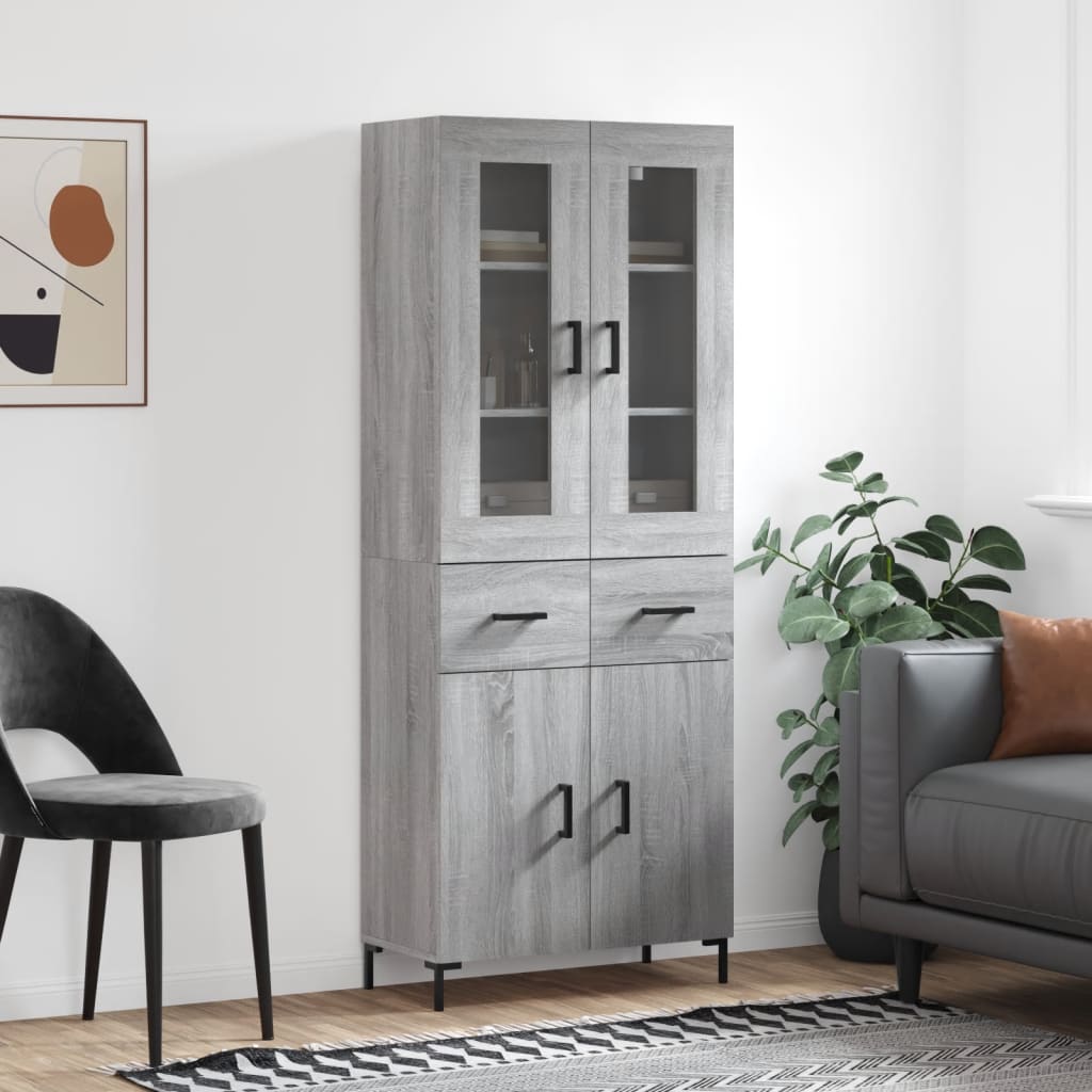 Highboard 69.5x34x180 cm Engineered Wood 2 Doors 2 Drawers Grey sonoma