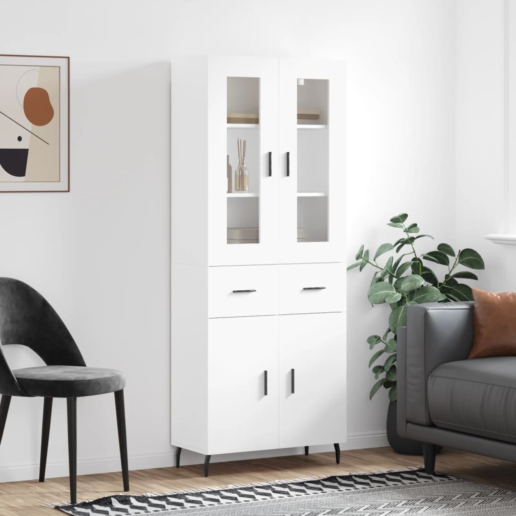 Highboard 69.5x34x180 cm Engineered Wood 2 Doors 2 Drawers White