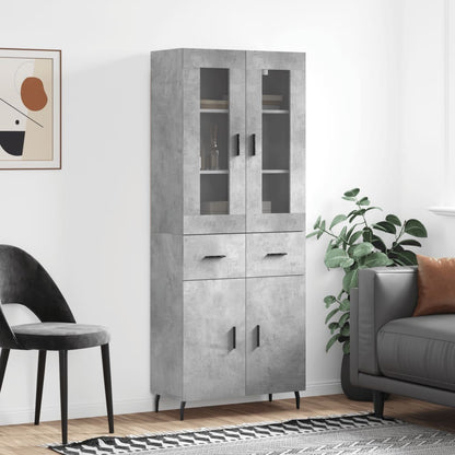 Highboard 69.5x34x180 cm Engineered Wood 2 Doors 2 Drawers Concrete grey