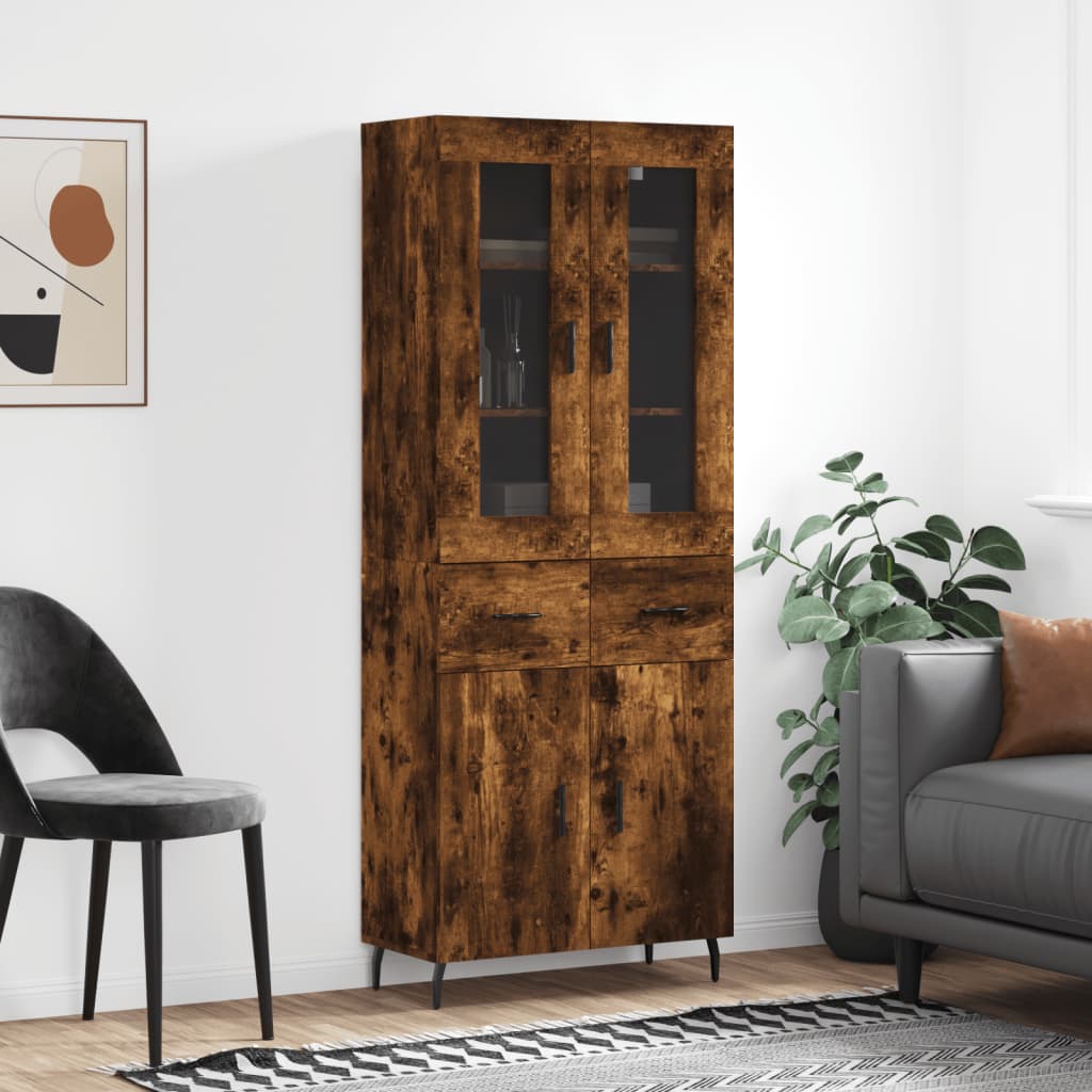 Highboard 69.5x34x180 cm Engineered Wood 2 Doors 2 Drawers Smoked oak